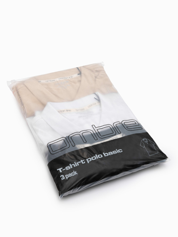 Ombre Clothing Moško bombažno polo majico BASIC - črna/bela/bež V7 OM-POBS-0171 Ombre Clothing