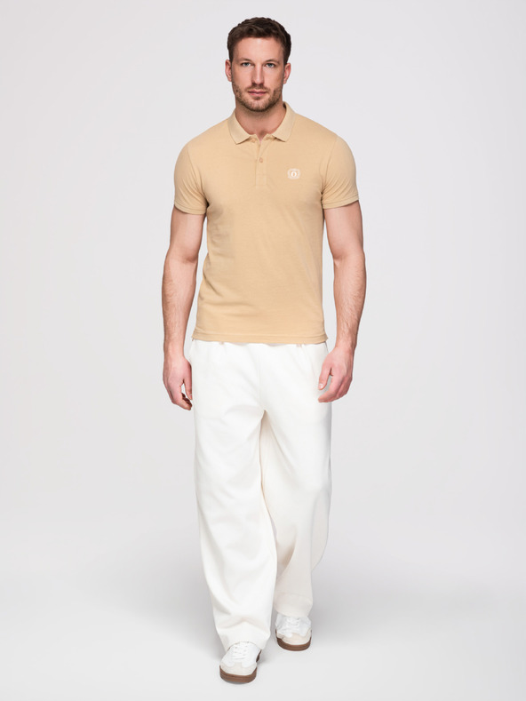 Ombre Clothing Moško bombažno polo majico BASIC - črna/bela/bež V7 OM-POBS-0171 Ombre Clothing