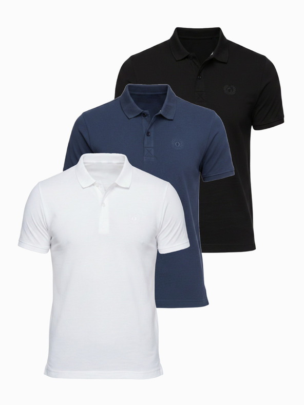 Ombre Clothing Moški bombažni polo BASIC - črna/temno modra/bela V1 OM-POBS-0171 Ombre Clothing
