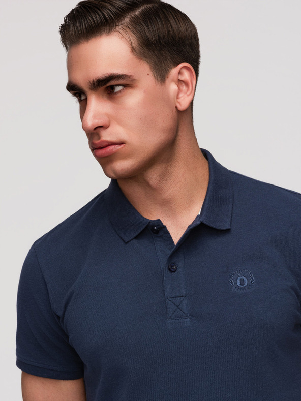 Ombre Clothing Moški bombažni polo BASIC - črna/temno modra/bela V1 OM-POBS-0171 Ombre Clothing