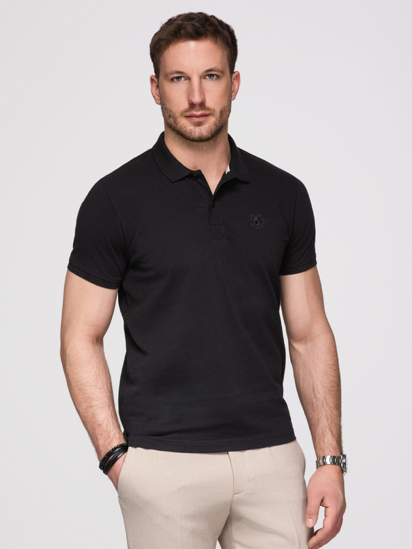 Ombre Clothing Moški bombažni polo BASIC - črna/temno modra/bela V1 OM-POBS-0171 Ombre Clothing