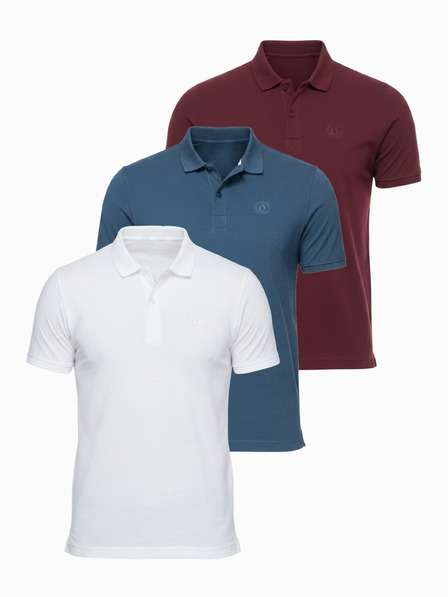 Ombre Clothing Moški bombažni polo BASIC - bela/rjava/temno modra V4 OM-POBS-0171 Ombre Clothing