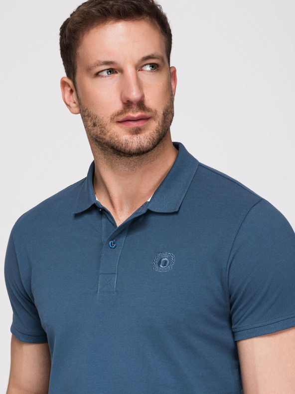Ombre Clothing Moški bombažni polo BASIC - bela/rjava/temno modra V4 OM-POBS-0171 Ombre Clothing