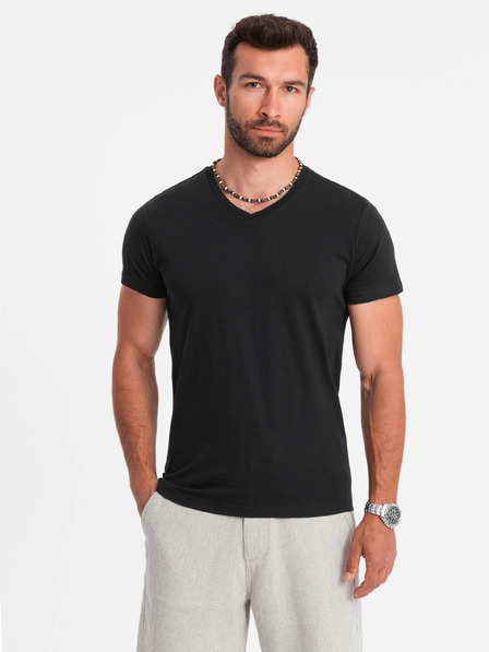 Ombre Clothing Črna moška majica z v-izrezom Ombre Clothing