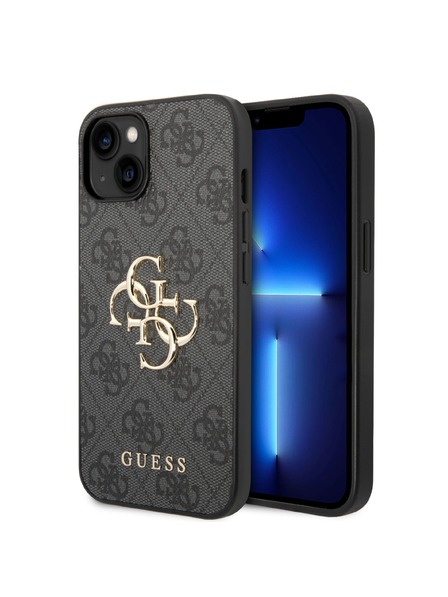 Guess Guess PU 4G kovinski zadnji ovitek z logotipom za iPhone 15 siv