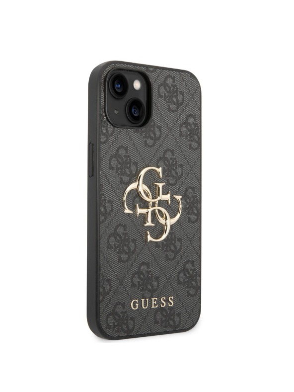 Guess Guess PU 4G kovinski zadnji ovitek z logotipom za iPhone 15 siv