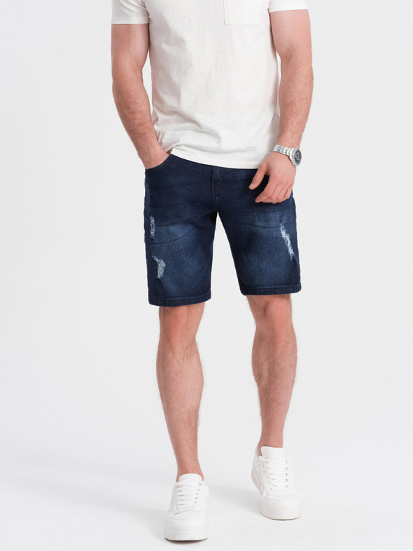 Ombre Clothing Temno modre moške kratke hlače iz džinsa z luknjami Ombre Clothing