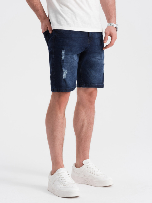 Ombre Clothing Temno modre moške kratke hlače iz džinsa z luknjami Ombre Clothing