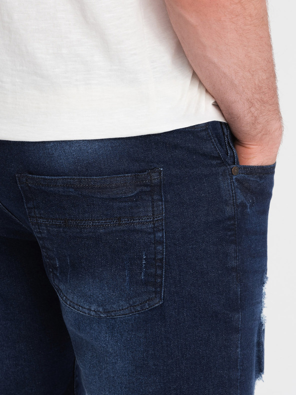 Ombre Clothing Temno modre moške kratke hlače iz džinsa z luknjami Ombre Clothing