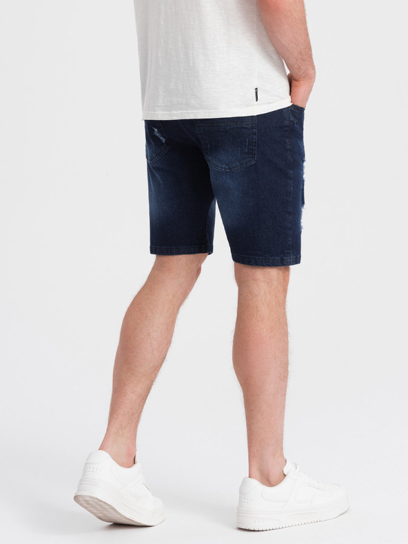 Ombre Clothing Temno modre moške kratke hlače iz džinsa z luknjami Ombre Clothing