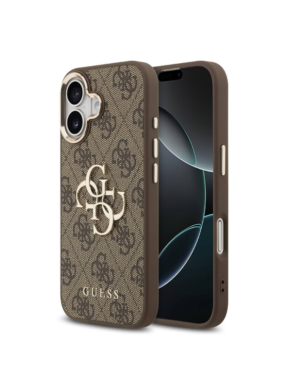 Guess Guess PU Leather 4G Metal Logo Gold Frame Zadnji ovoj za iPhone 17 Brown