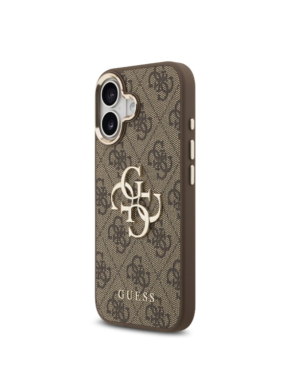 Guess Guess PU Leather 4G Metal Logo Gold Frame Zadnji ovoj za iPhone 17 Brown