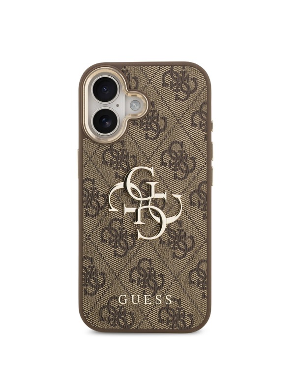 Guess Guess PU Leather 4G Metal Logo Gold Frame Zadnji ovoj za iPhone 17 Brown