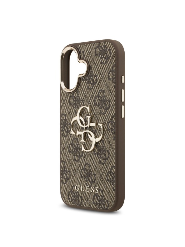Guess Guess PU Leather 4G Metal Logo Gold Frame Zadnji ovoj za iPhone 17 Brown