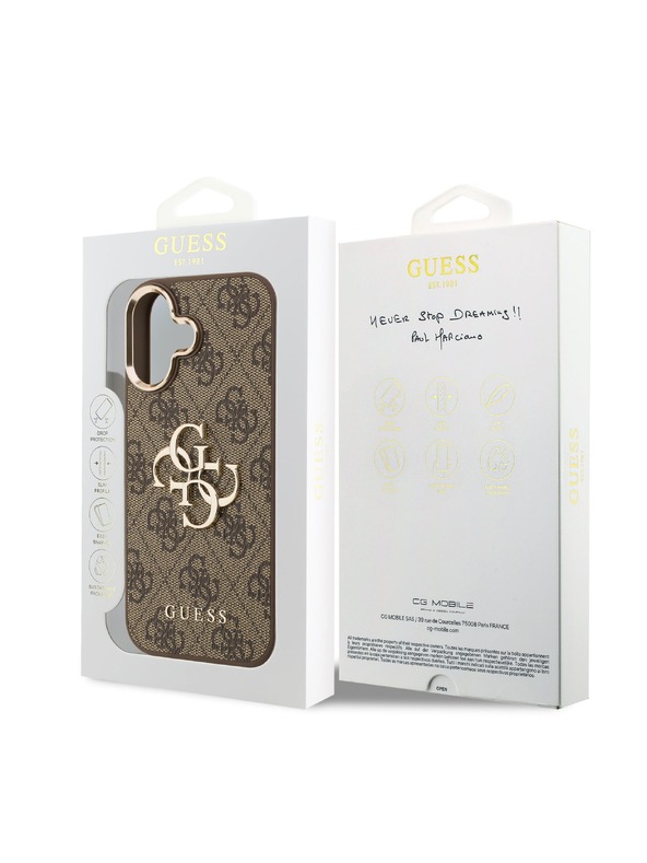 Guess Guess PU Leather 4G Metal Logo Gold Frame Zadnji ovoj za iPhone 17 Brown
