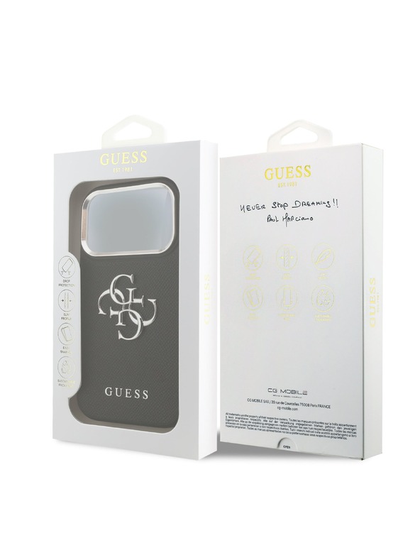 Guess Guess PU Grained 4G Metal Logo Zadnji ovoj za iPhone 17 Pro Black
