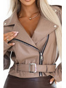 numoco basic Motoristična jakna z dolgim rokavom, zadrgo in pasom - mocha mousse
