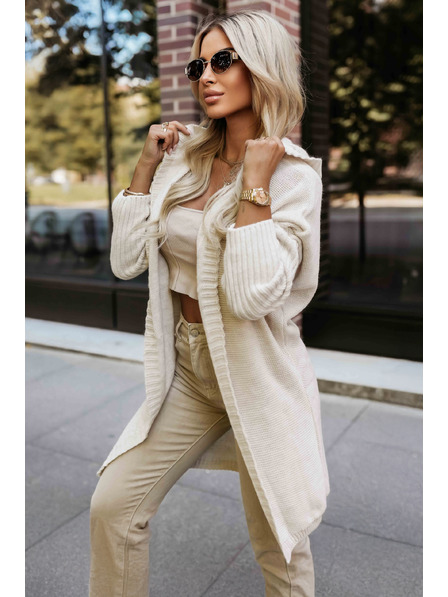 numoco basic Udobna oversized kardigana s kapuco in stilsko vezljivo - bež