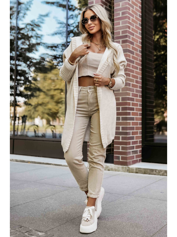 numoco basic Udobna oversized kardigana s kapuco in stilsko vezljivo - bež