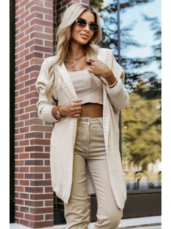 numoco basic Udobna oversized kardigana s kapuco in stilsko vezljivo - bež