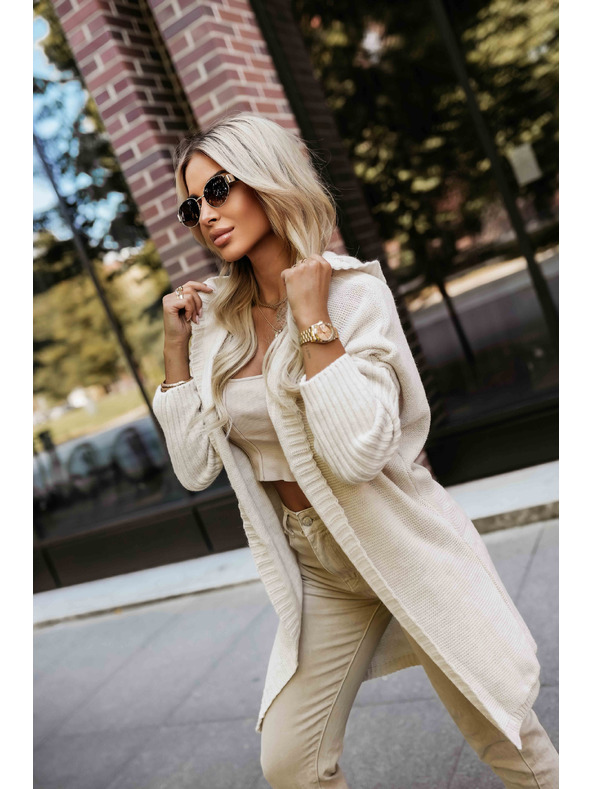 numoco basic Udobna oversized kardigana s kapuco in stilsko vezljivo - bež