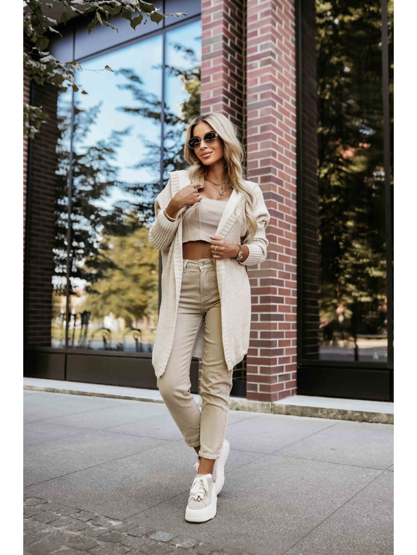 numoco basic Udobna oversized kardigana s kapuco in stilsko vezljivo - bež