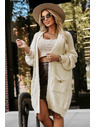 numoco basic Modno oversized kardigana z okrasno broško in praktičnimi žepi - bež