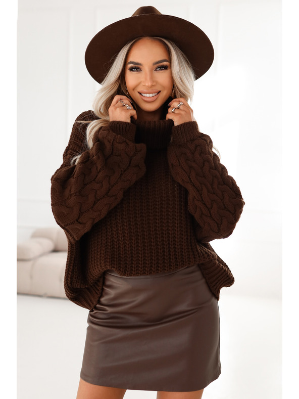 numoco basic Topla in robustna oversized rolka s širokimi rokavi - čokolada