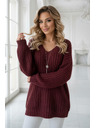 numoco basic Topla oversized pulover z gostim blaga in V izrezom - vinsko rdeča