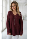 numoco basic Topla oversized pulover z gostim blaga in V izrezom - vinsko rdeča
