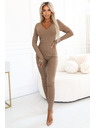 Kocula Udobna in elegantna rebrasta ženski kombinezoni z izrezom - mocha mousse