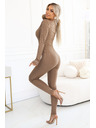 Kocula Udobna in elegantna rebrasta ženski kombinezoni z izrezom - mocha mousse