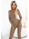 Kocula Udobna in elegantna rebrasta ženski kombinezoni z izrezom - mocha mousse