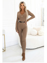 Kocula Udobna in elegantna rebrasta ženski kombinezoni z izrezom - mocha mousse