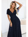 numoco basic MELANIA dolge, leske obleke z izrezom in kratkimi rokavi - temno modro