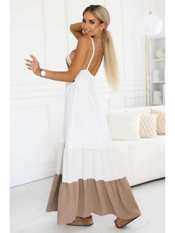 numoco basic Dolge bež-bele obleke brez temen s kukičkanim vrhom - boho