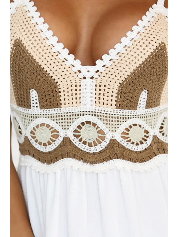 numoco basic Dolge bež-bele obleke brez temen s kukičkanim vrhom - boho