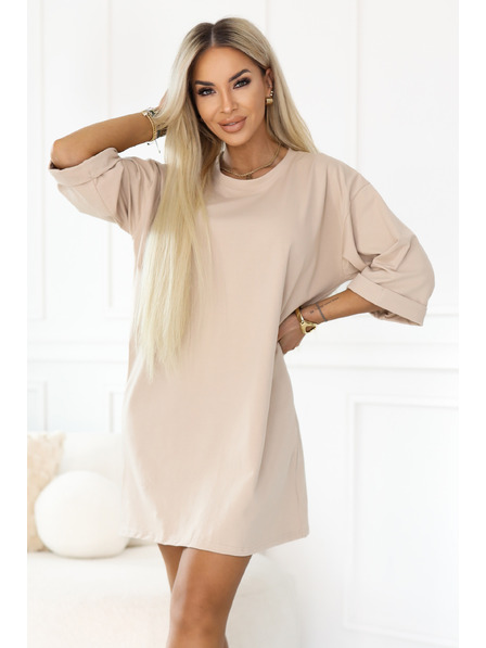 numoco basic Proste oversized obleke iz bombaža s kratkimi rokavi - bež