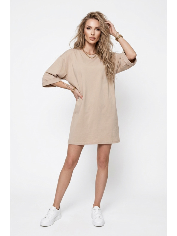 numoco basic Proste oversized obleke iz bombaža s kratkimi rokavi - bež
