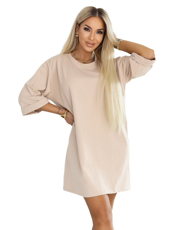 numoco basic Proste oversized obleke iz bombaža s kratkimi rokavi - bež