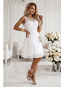 numoco basic CATERINA Ženska obleka s guipure čipko in rahlo tulejem - bela