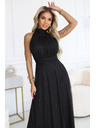 numoco basic VERONICA luksuzna dolga obleka z brokatnim akcentom in elegantnim rezom - črna