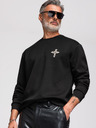 Ombre Clothing Moški pulover z aplikacijo križa in srebrnim kamnom z okroglim izrezom - črna V1 OM-SSNZ-0271 Ombre Clothing