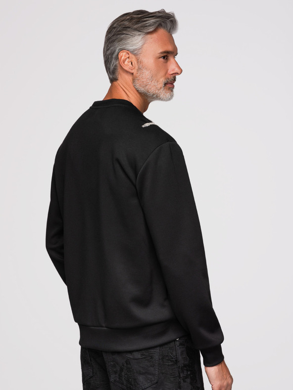 Ombre Clothing Moški pulover z aplikacijami rozet iz srebrnih bleščic in koral z okroglim izrezom - črna V1 OM-SSNZ-0272 Ombre Clothing