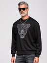 Ombre Clothing Moški pulover s srebrno in črno aplikacijo pantera na prsih z okroglim izrezom - črna V1 OM-SSNZ-0273 Ombre Clothing