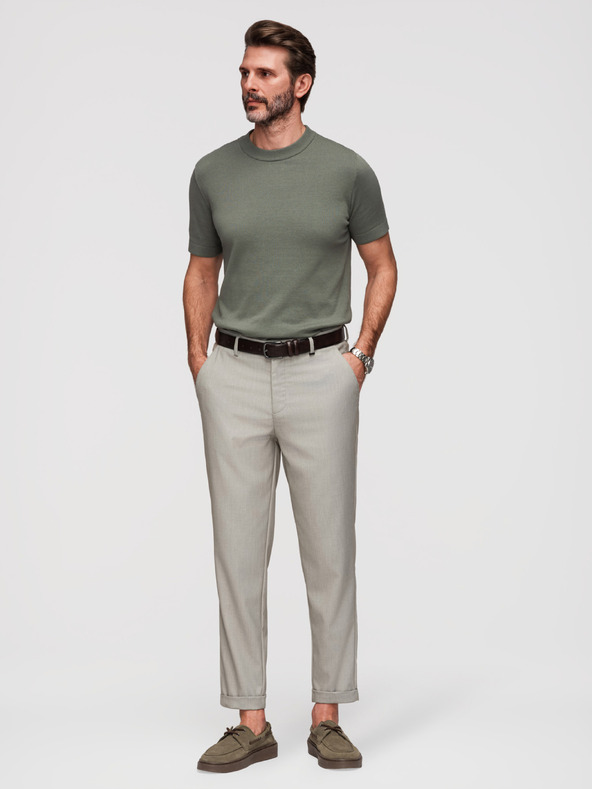 Ombre Clothing Moške hlače chino REGULAR FIT z elastičnim pasom - sive in bež V1 P1525 Ombre Clothing
