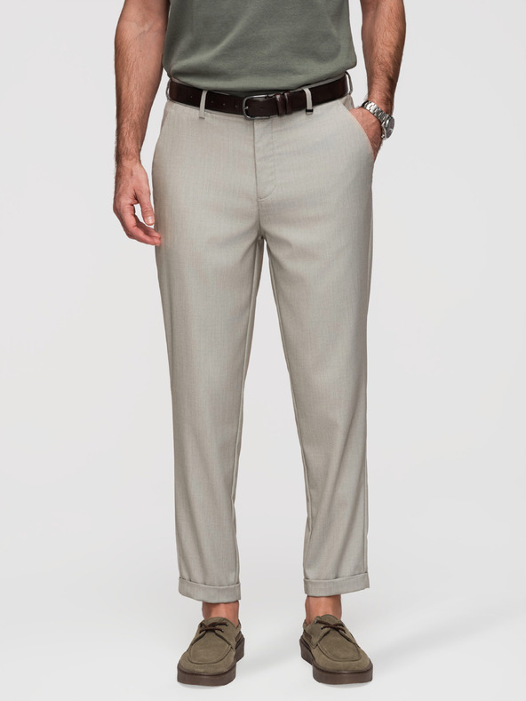 Ombre Clothing Moške hlače chino REGULAR FIT z elastičnim pasom - sive in bež V1 P1525 Ombre Clothing