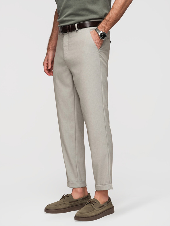 Ombre Clothing Moške hlače chino REGULAR FIT z elastičnim pasom - sive in bež V1 P1525 Ombre Clothing
