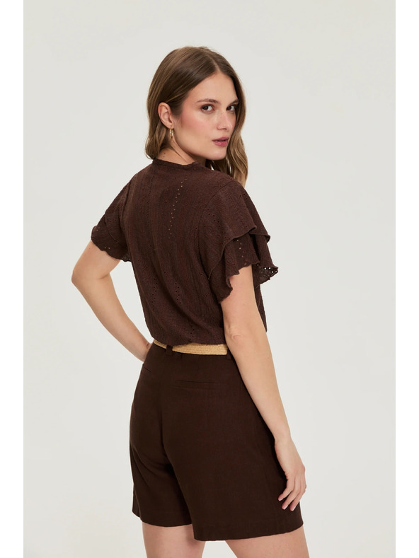 Moodo Bluza s volanom na rokavih rjava Moodo