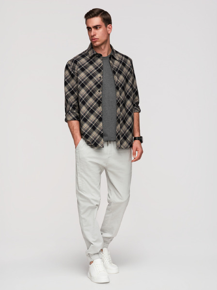 Ombre Clothing Moške pletenke jogger hlače s prošitkom nogavic - svetlo siva V3 P1521 Ombre Clothing